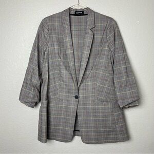 Express black & Gray W/ Red Plaid Blazer 3/4 Sleeves Size L
